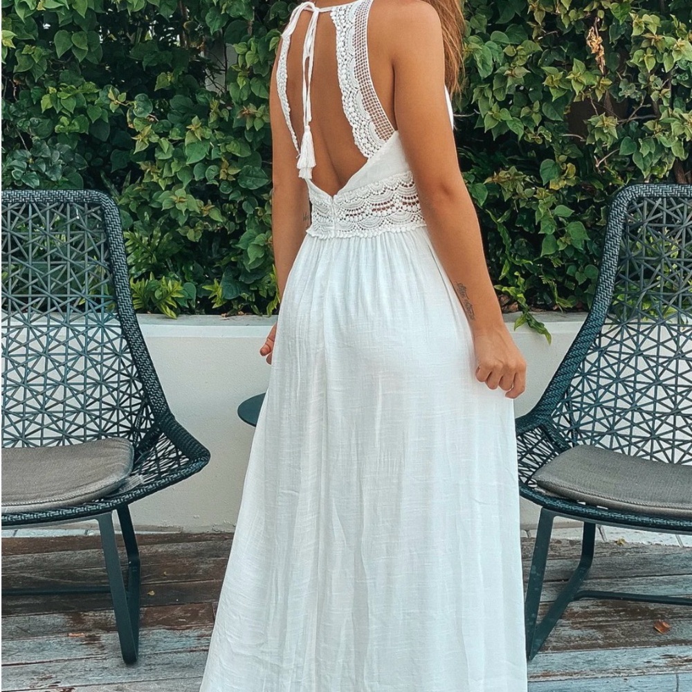 White Lace Halter Maxi Dress - Picture 7 of 8